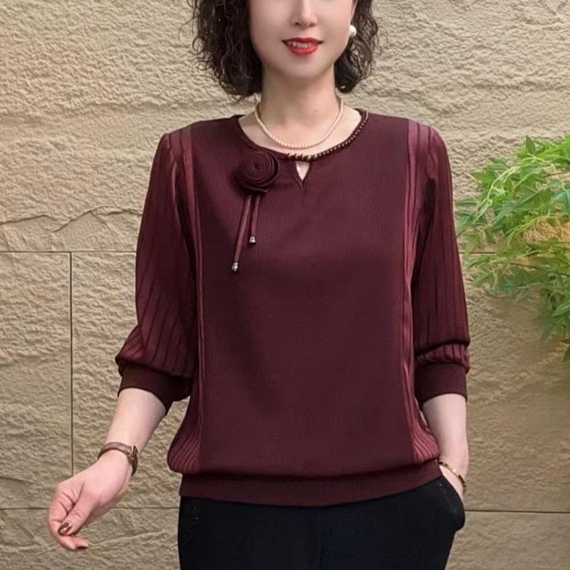 

Elegant Rhinestone Patchwork Lapel Shirt - Loose, Slimming Casual Top for Spring 6XL (165-180 jin)