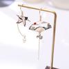 1 Pair Women Earrings Fan Crane Asymmetry Jewelry Animal Pendant Faux Pearl Painted Hook Earrings for Dating