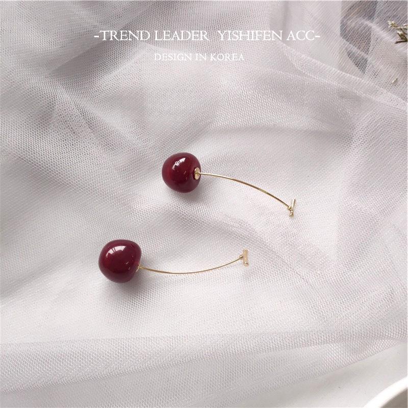 Chic Red Cherry Earrings: Versatile Fashion Design for Square & Round Faces