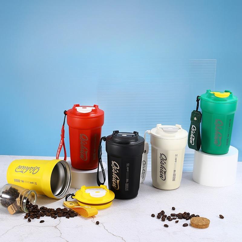 316 Stainless Steel Coffee Cup Will Carry the Rope, Easy Cup, Simple Outdoor Car Double-layer Thermos Cup