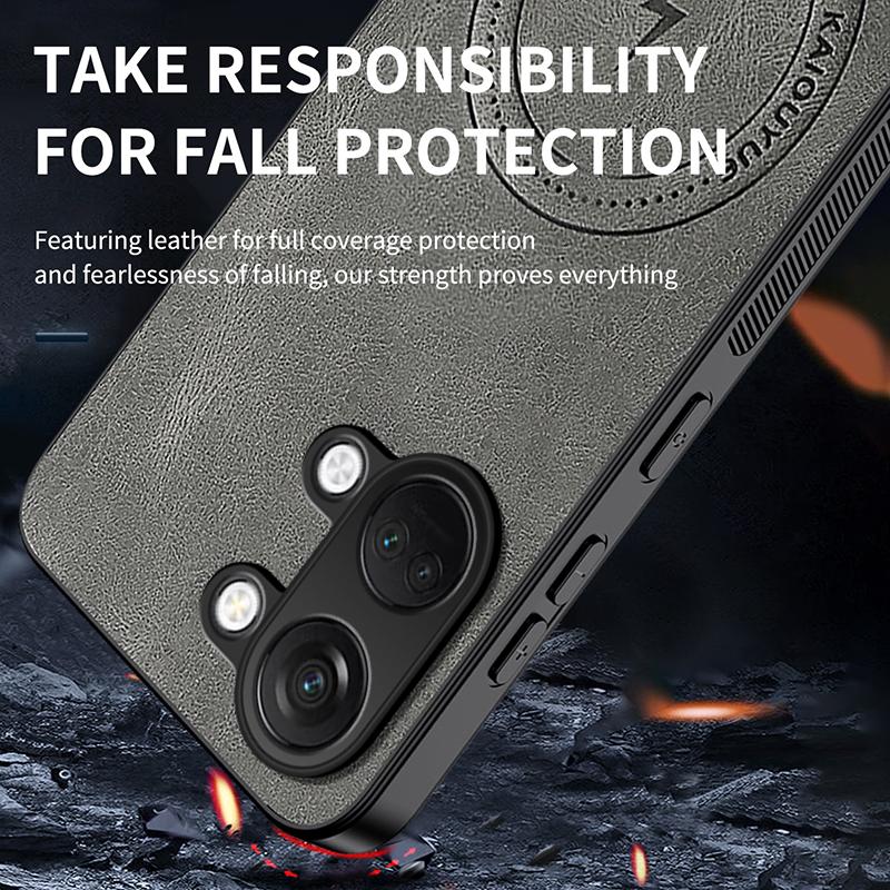Coque Magnétique à Texture Cuir avec Recharge sans Fil pour OnePlus Nord 3 Nord3 5G Coque de Téléphone antichoc