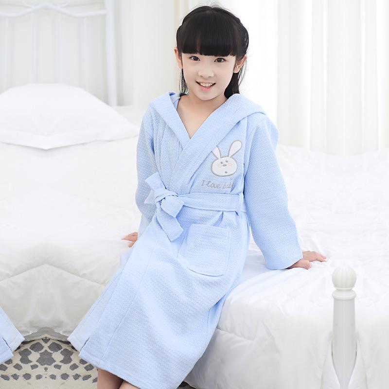 Kids' Cotton Waffle Hooded Bathrobe – Absorbent Summer Pajamas for Boys & Girls