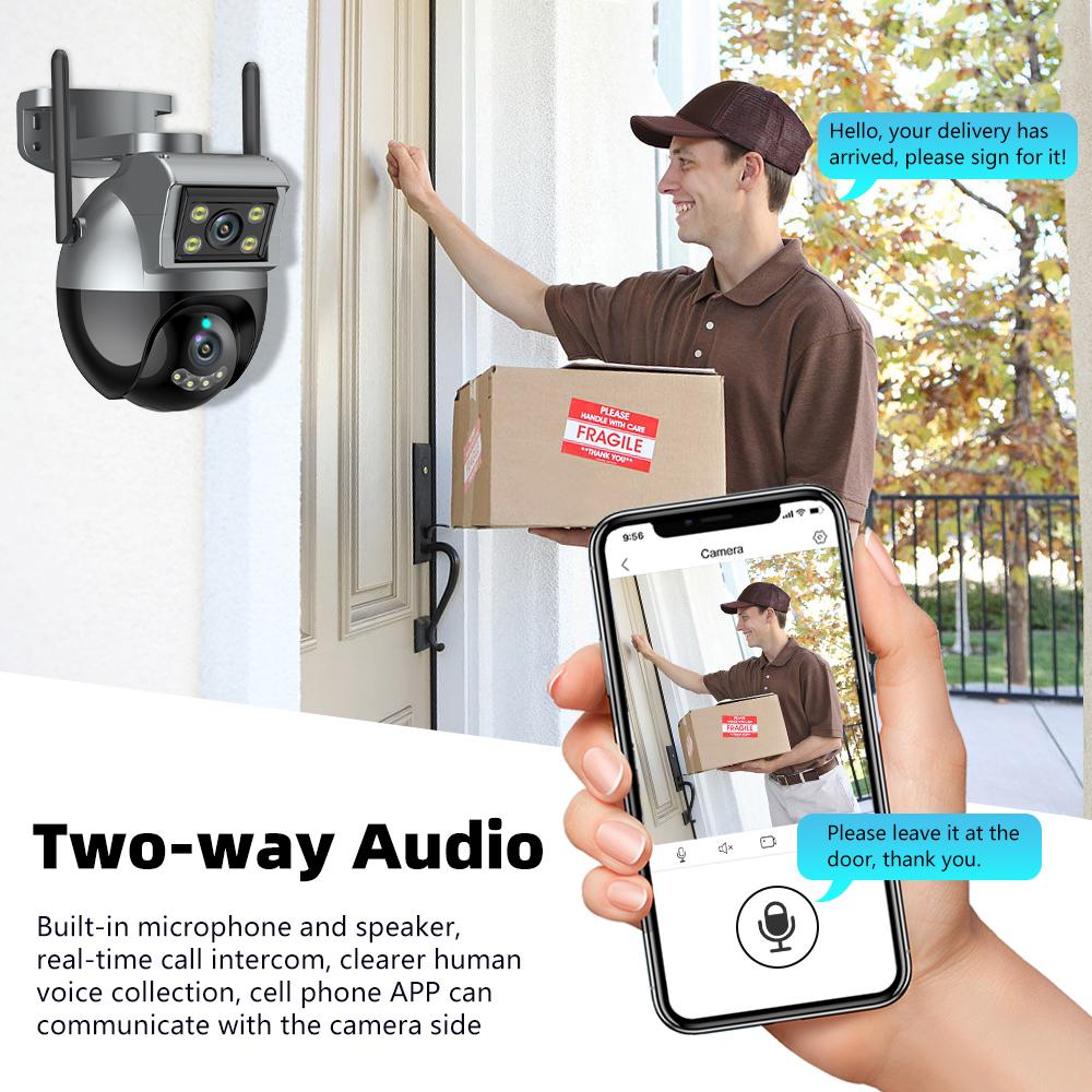 Dual Lens WiFi IP Camera Outdoor Ceiling/Wall mounted Waterproof Security IR Cameras Night Vision Dual Screen Human Detection