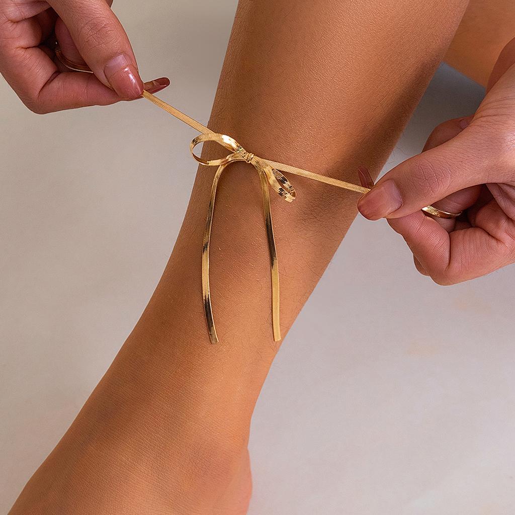 Wind Bow Metal Anklet Female, Simple Knotted Strap Snake Bone Chain Anklet Foot