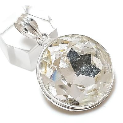 Natural White Topaz Gemstone Handmade 925 Sterling Silver Pendant 1.65" H9v96