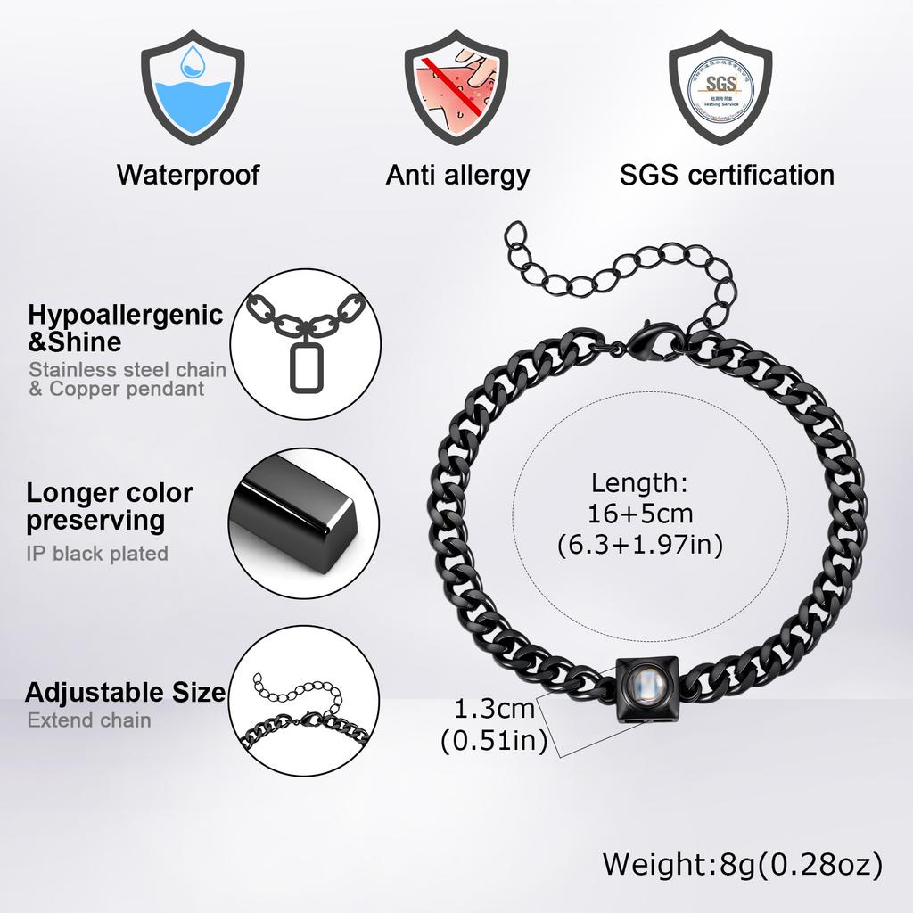 Bracciale Proiezione Foto Personalizzato Acciaio Inossidabile Catena a Maglie Cubane Gioiello Personalizzato con Foto Regalo per Uomini Donne Famiglia