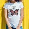 Women's Round Neck Butterfly and Letter Print Casual Fashion Spring and Summer T-shirt Charm Is Hard To Copy