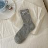 Female Spring and Summer Thin Pure Color Dark Grain Love Bow Ballet Wind Cylinder Stack Socks