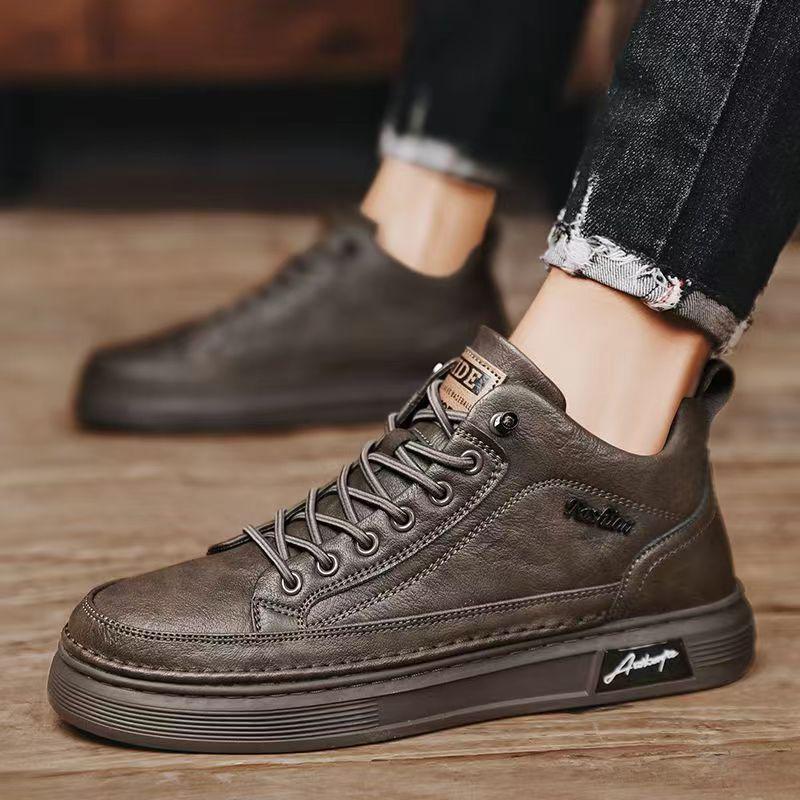 2023 Men's Black Waterproof Non-slip Casual Leather Skate Shoes