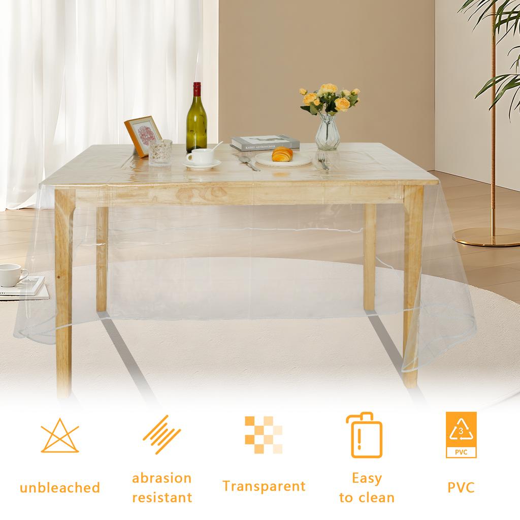 PVC Transparent Tablecloth Protector Waterproof Plastic Stain Resistant Table Protector Oil Proof Clear Heat-Resistant