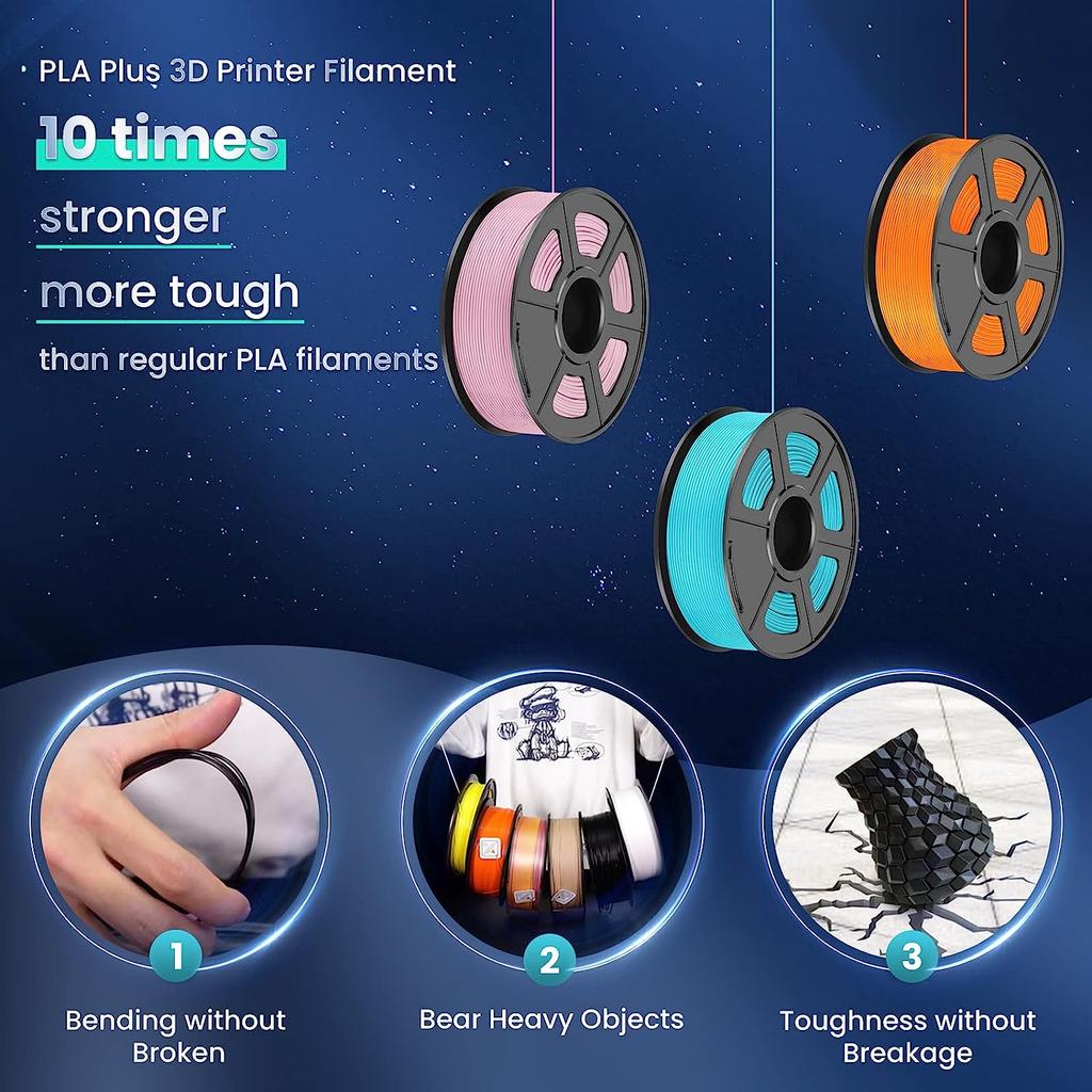 Paquete de 10 filamentos para impresora 3D, filamento PLA Plus de 10 kg y 1,75 mm, perfectamente enrollado para la mayoría de impresoras 3D, carrete de 1 kg, envío aleatorio