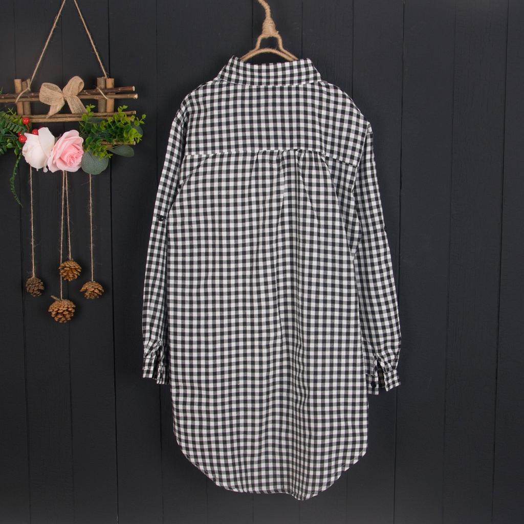 Plaid Shirt for Women Medium To Long Spring and Autumn Thin Jacket Loose Long Sleeved Shirt