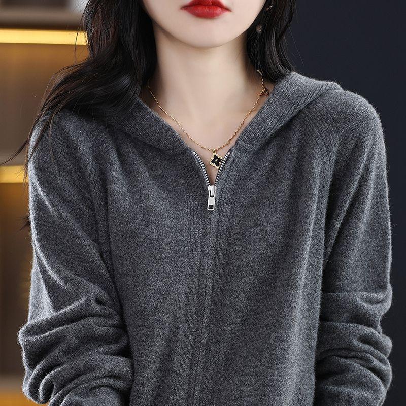Herbst Damen Cardigan Pullover Jacke Koreanisch Locker Reißverschluss Mit Kapuze Lässig Kaschmir Gestrickte Cardigans Damen Pullover Mantel