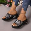 Thick-bottomed cool slippers for women's outer wear summer new fashion slope heel one-word drag for women's casual sequins beach sandals