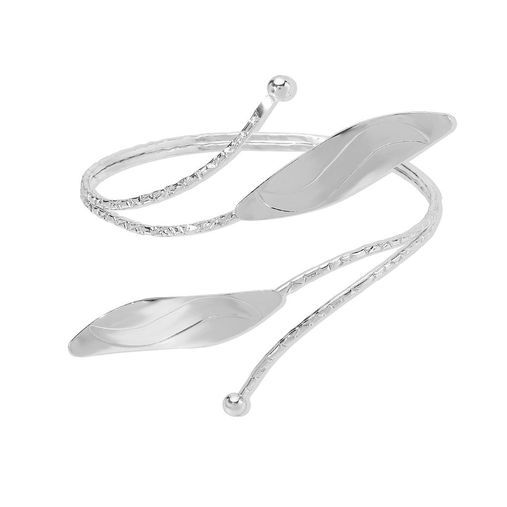 Punk Metal Leaves Flower Upper Arm Bracelets Bangles for Women Girls Cuff Bangle Adjustable Armlets Hand Jewelry Men