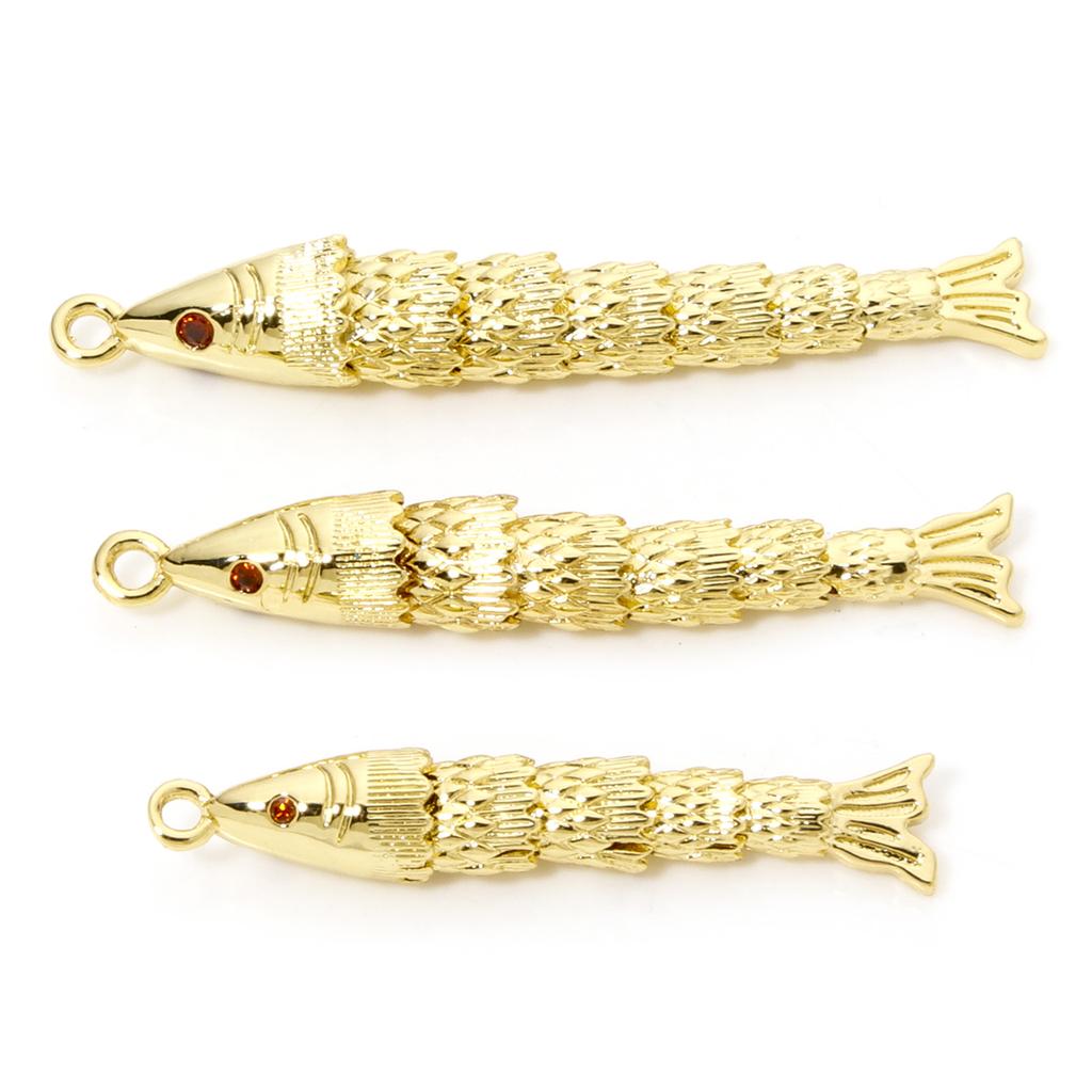 1 Piece Brass Ocean Jewelry Pendants Fish Animal Movable 3D Charms 18K Gold Color Wine Red Cubic Zirconia Eye For Necklace DIY