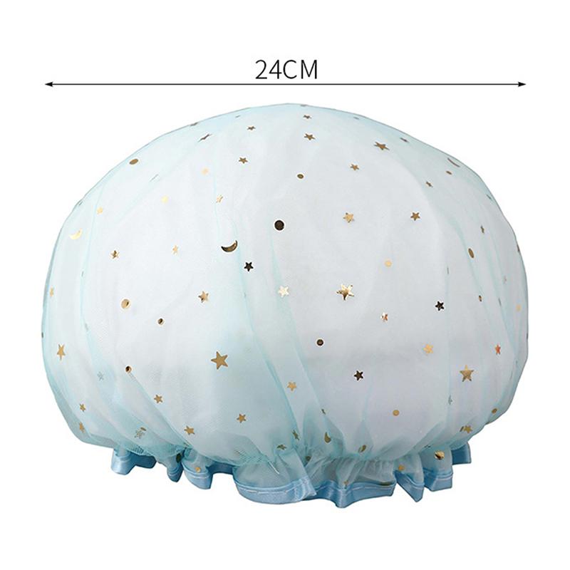 1PCS Waterproof Shower Cap Leopard Print Double Layer Elastic Shower Hair Cover Reusable Wave Point Shower Cap Bathroom Supplies