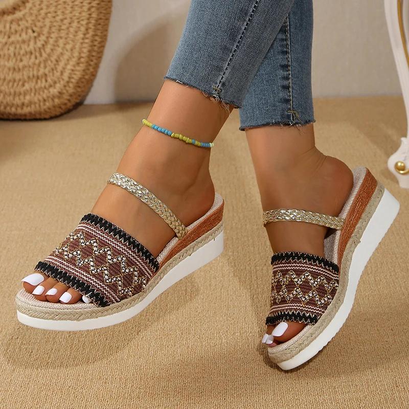 Fashion Fashion Weaving Women's Wedge Sandals Lightweight Platform Summer Slippers Woman Comfortable Non Slip Beach Sandalias Mujer 2025