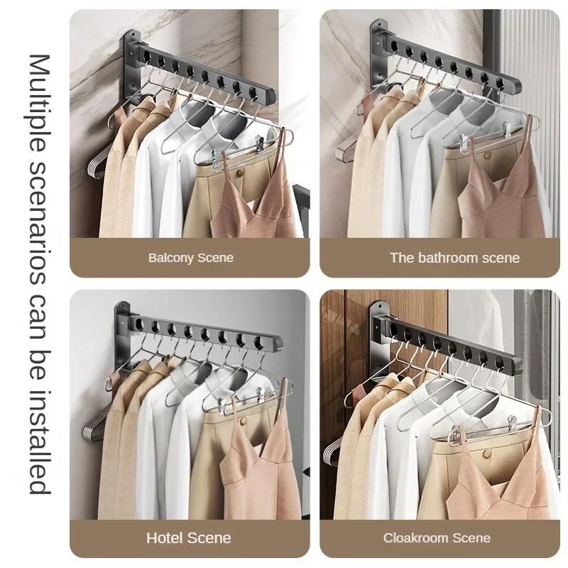 Wall Mounted Wall-Mounted Clothes Hanger  Closet Durable Couple Stainless steel Folding Retractable Hook Home