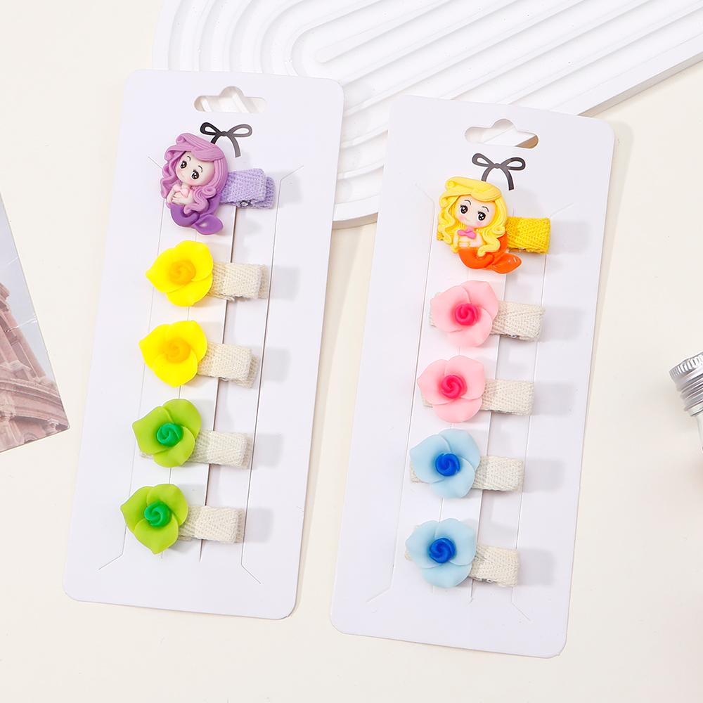 5Pcs/Lot Mermaid Solid Color Flowers Hair Ring Hair Clips for Kids Fashion Headdress No Harm to Hair Baby Hair Accessories