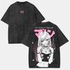 Maglietta Vintage Kawaii Waifu Anime, Magliette Otaku, Regalo per Fan di Anime di Alta Gamma Lusso Lavato Moda Retrò Oversize Unisex Coppie