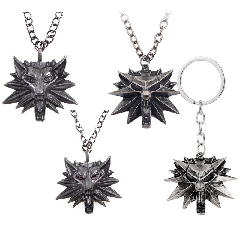 Retro Classic Fashion Pendant Witcher 3 Metal Wolf for Head Men's Animal Necklace Jewelry European American Games Jewelr