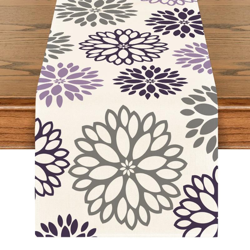 

Colorful Dahila Flower Linen Table Runners Kitchen Table Decoration Washable Dining Table Runners Wedding Party Decorations 33-150cm
