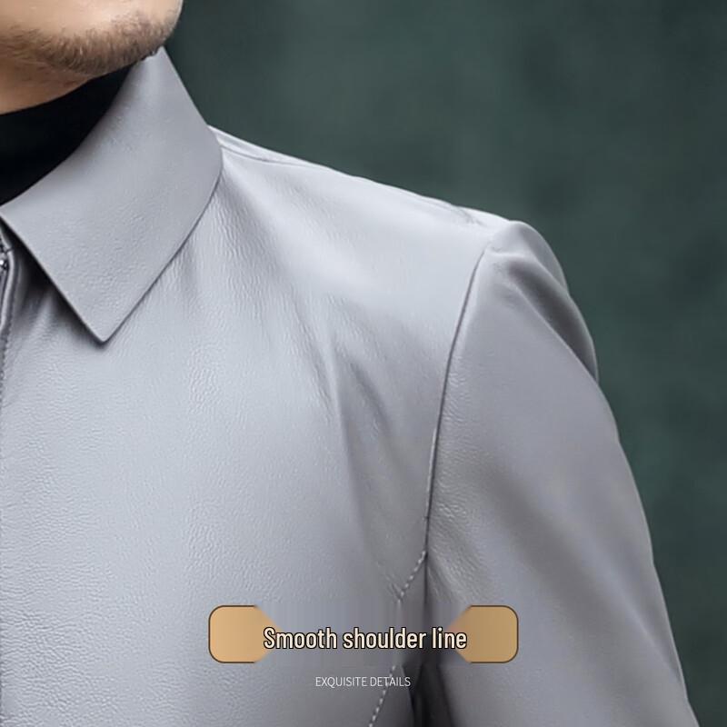 Futing Men's Calfskin Turn-down Collar Leather Jacket