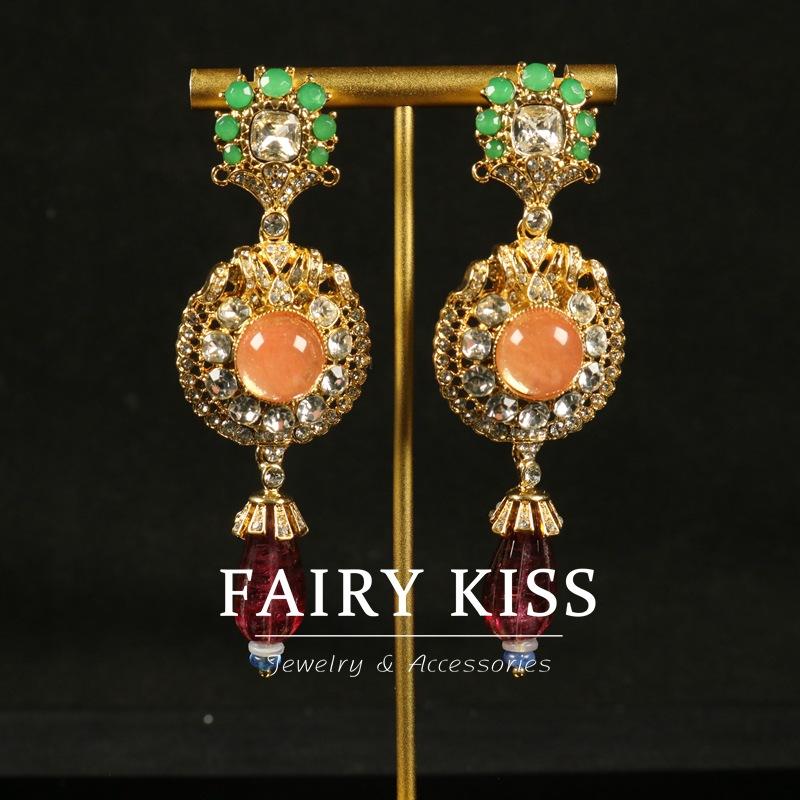 

Ретро и свежее многослойное ожерелье из рисовых бусин с бриллиантами, контрастные розовые и зеленые цвета, изысканное глазурованное ожерелье, набор серег.