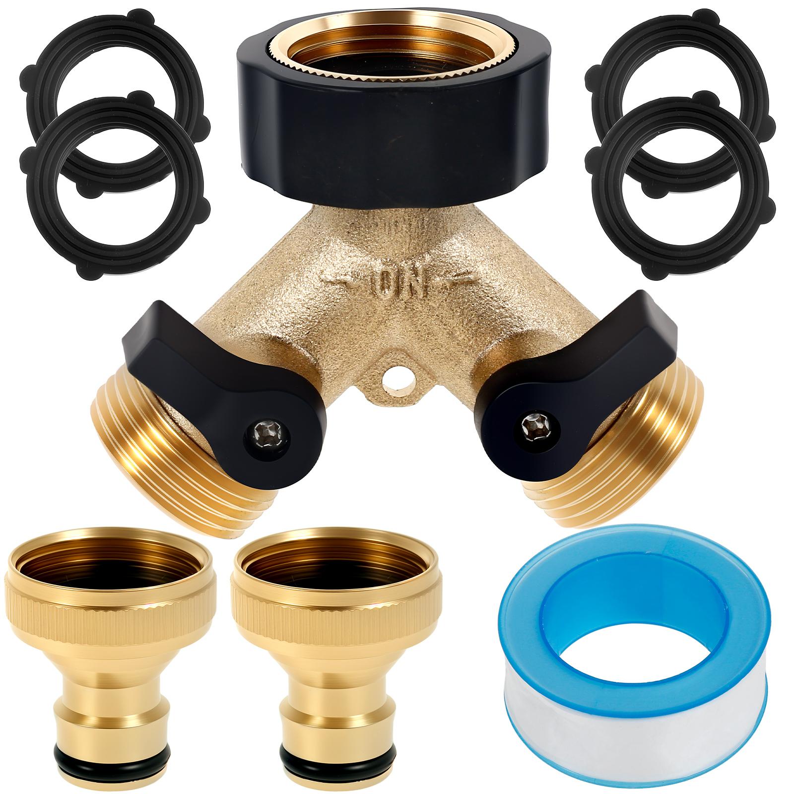 

Разветвитель шланга 2-ходовой латунный разветвитель для садового шланга с шайбой и лентой Многофункциональный переключатель трубки для посудомоечной машины, стиральной машины 3/4 жёлтый