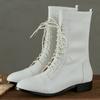 Fashion Genuine Leather Ankle Boots Women Casual Winter Short Boot Fashion Lace-up Black White Footwear Ladies Shoes Large Size 46 48