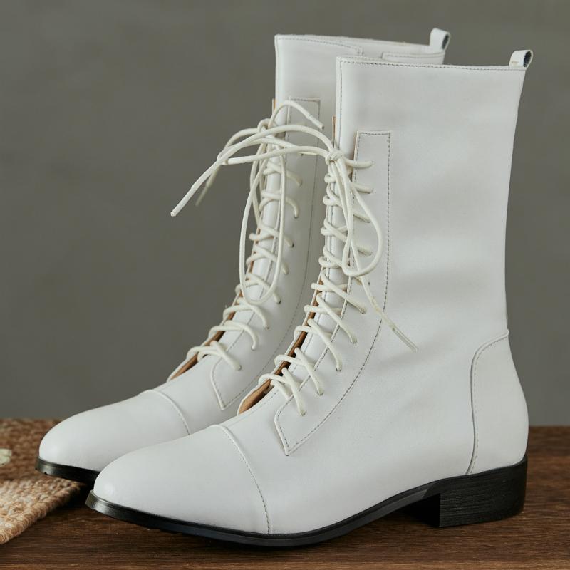 Modă Piele Naturală Botine Femei Casual Iarnă Cizme Scurte Modă Cu Șireturi Negru Alb Încălțăminte Pantofi Dama Mărimi Mari 46 48