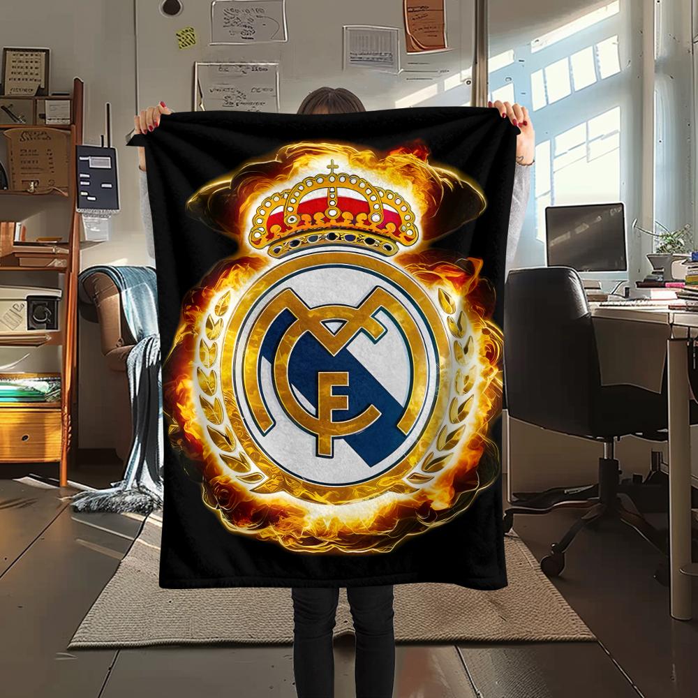 1PC Real Madrid CF Print Flannel Blanket, High Quality All Seasons, Home Decor, Warmth and Comfort, Perfect for Christmas Gifts