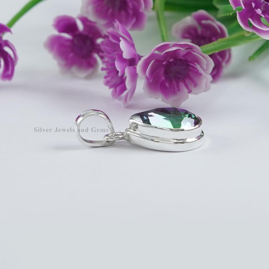 Teardrop Mystic Topaz Pendant: Handmade 925 Sterling Silver Necklace