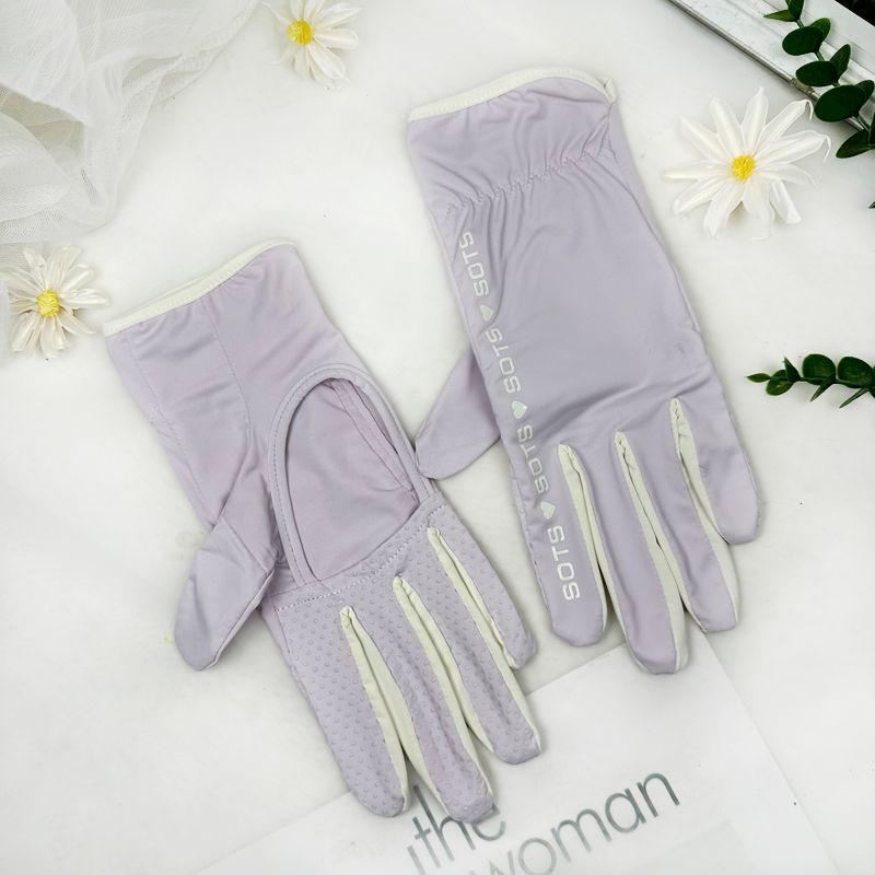 Ice Silk Sun Protection Gloves Women Summer Thin Breathable Palm Hollow Riding UV Protection Non-Slip Touch Screen