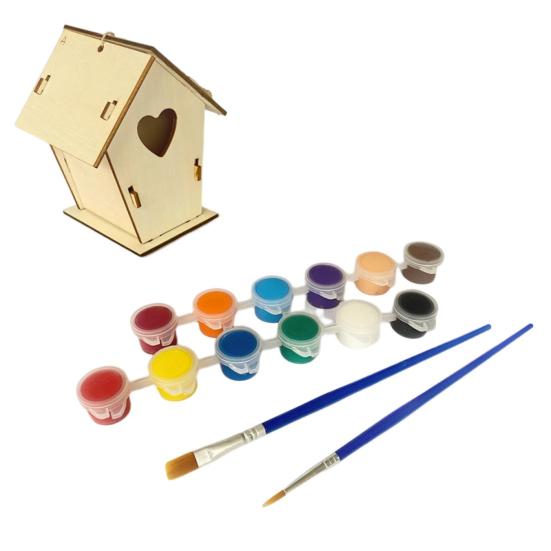 1 set Kit de construcție pentru casă de păsări, pictură pentru copii, asamblare, cutie de păsări, artizanat, vopsea pentru casă de păsări, cadouri, alegere