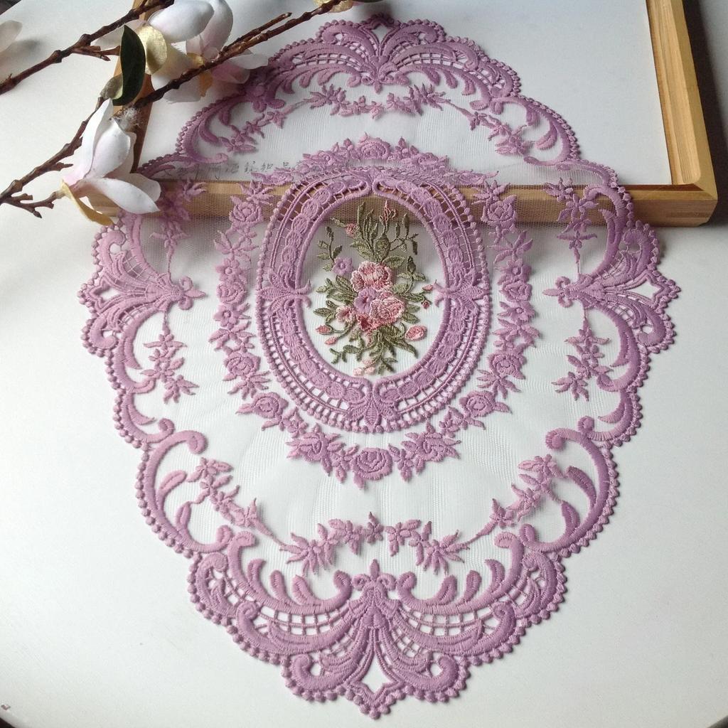 Latest Oval Lace Embroidery Table Place Mat Ins Christmas Pads Cloth Placemat Mug Coffee Tea Cup Coaster Doily Kitchen Table Decoration