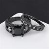 Elegant Couple Rings Zircon Inlay Stainless Steel Men Ring Black Rhinestones CZ Women Wedding Ring Sets Jewelry Drop Shipping
