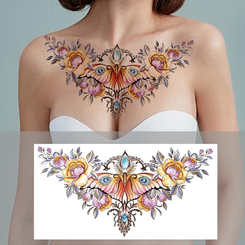 Über die Schulter Drache dreiseitiger Buddha Blume Brust Tattoo Aufkleber, neuer Halbarm-Buchstaben Anti-Schweiß Tattoo Aufkleber