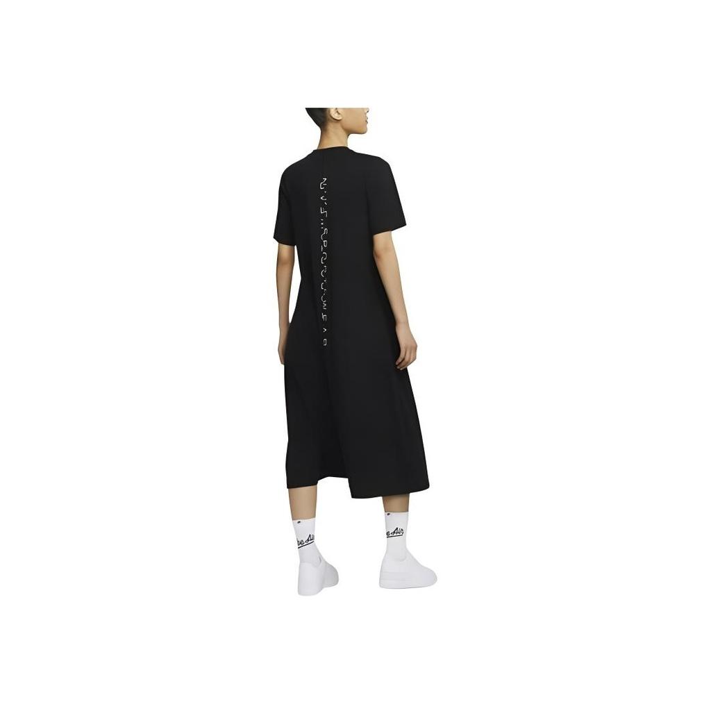 Nike Solid Color Brand Logo Knitted Casual Pullover Round Neck Short Sleeve Dress Women Dresses Black CZ3550-010