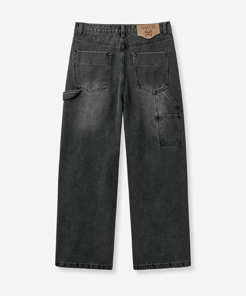 SATUR Double Knee Carpenter Denim Pants Black