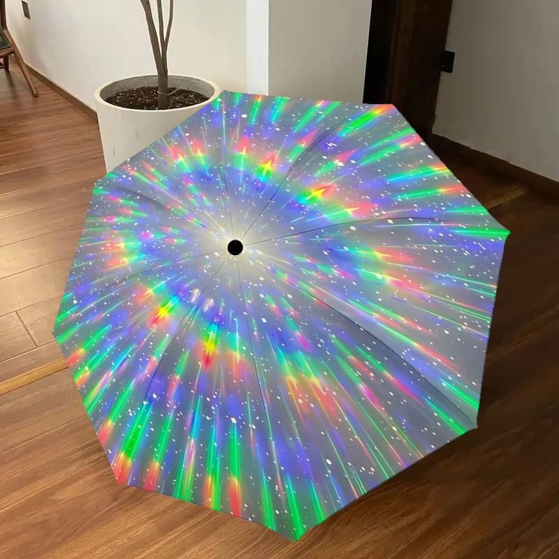 1pc Rainbow Starburst Automatic Open/Close Umbrella with Windproof, 8-Rib Sturdy Canopy, Durable Ribs, Fashionable Design1238A