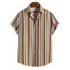Camicia Casual da Uomo Estiva con Bottoni Stampa a Righe Verticali Blu e Bianche Manica Corta