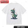 Unisexs Comfy Classic Tshirt Colorful Dinosaur With Red Striped Hat Graphic Tee Tshirts Tops For Anniversary Gift Tshirt
