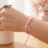 Soft Multi Strand Rope Bracelet Breast Cancer Awareness for Women, Adjustable Woven String with Bracelets Ribbon Charm, Handmade Braided Wristband