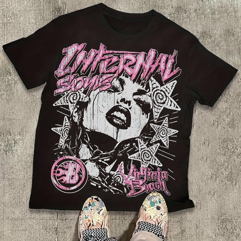 

Мужская футболка Hell Soul Street Art Футболка Панк-рок группа Граффити принт Край Вирджиния-Бич Графическая футболка Тренд Y2K 4XL