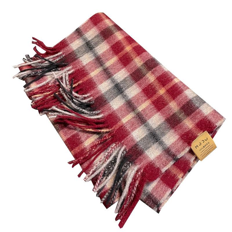 Burgundy small plaid pure scarf 111 warm retro scarf couple gift
