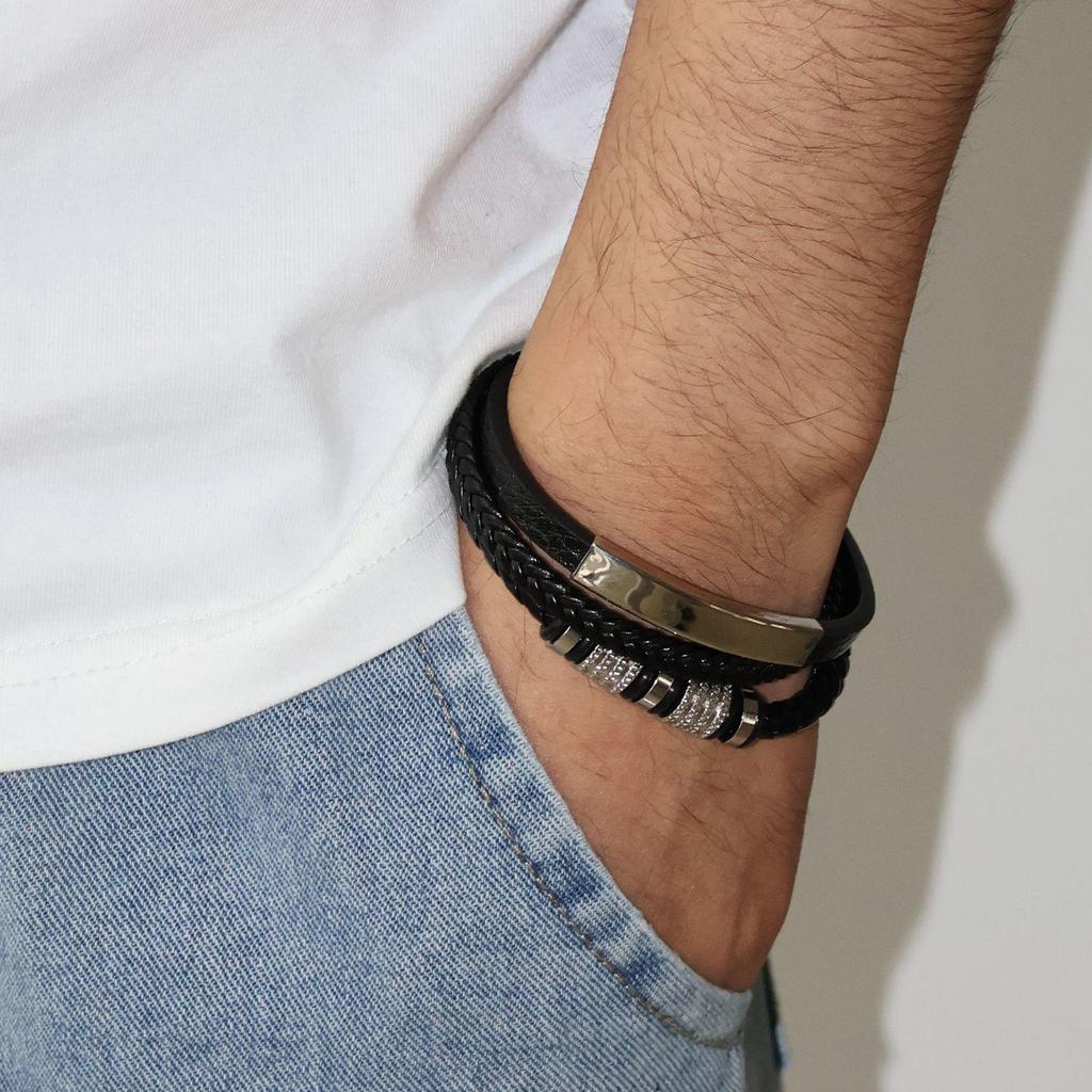 Geflochtenes Lederarmband für Herren - Echtes Leder, Edelstahl, Magnetverschluss, Stilvolles Accessoire