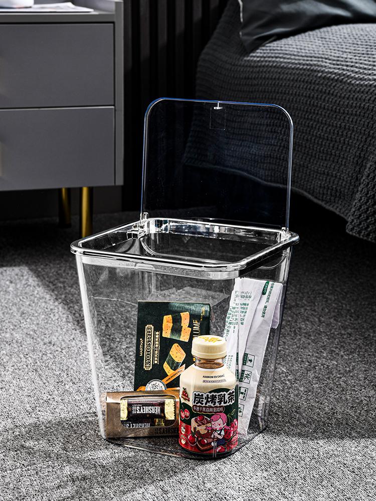 Light Luxury Waste Bins Home Living Room with Cover Bedroom Toilet Living Room Dormitory Desktop Transparent Acrylic Trash Can