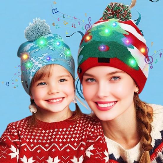 Knitting Hat With Led Lights Santa Claus Deer Christmas Tree